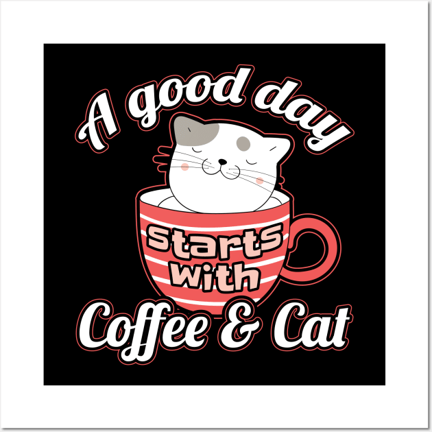 Cat and Coffee Kitty Mom Cat Lady Wall Art by aneisha